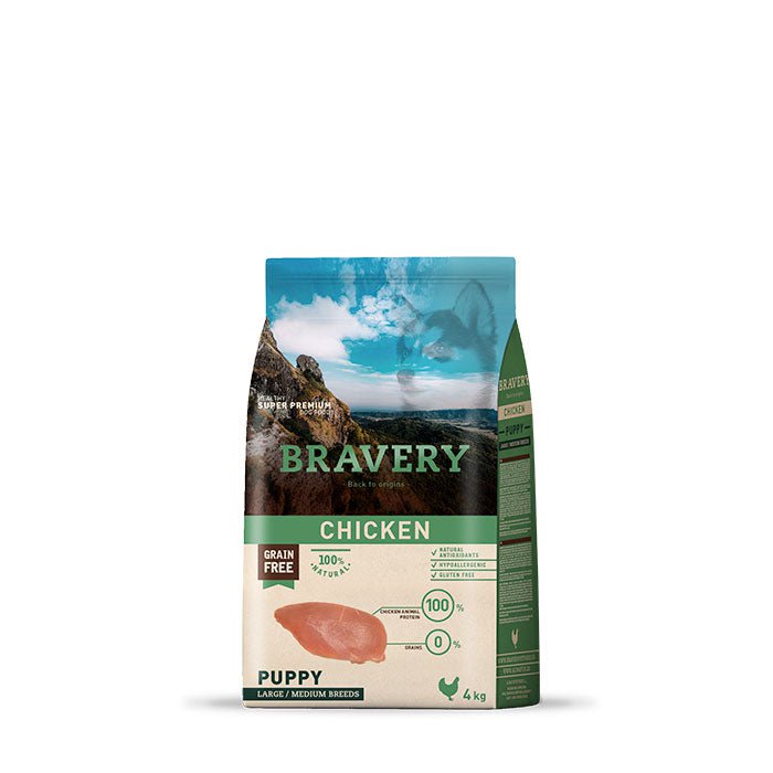 BRAVERY Pollo Cachorros Raza Grande / Mediano 4 Kg